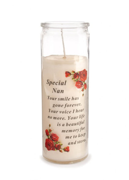 Glass Vase Memorial Candle - Length 18cm - Nan