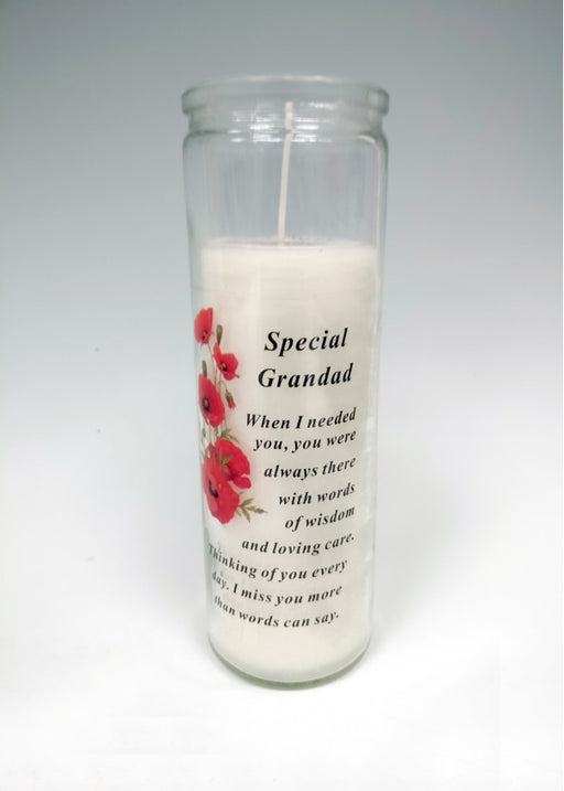 Glass Vase Memorial Candle - Length 18cm - Grandad