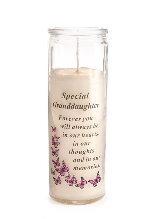 Glass Vase Memorial Candle - Length 18cm - Special Granddaughter