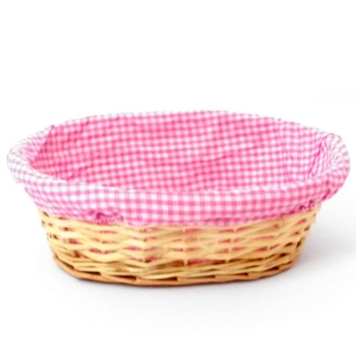 30cm Oval Wicker Basket with Pink Gingham Lining