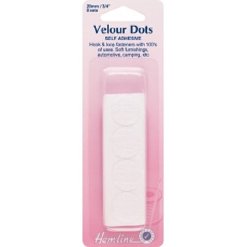 Velour Hook & Loop Dots: Stick-On- 8 Sets x 20mm - White