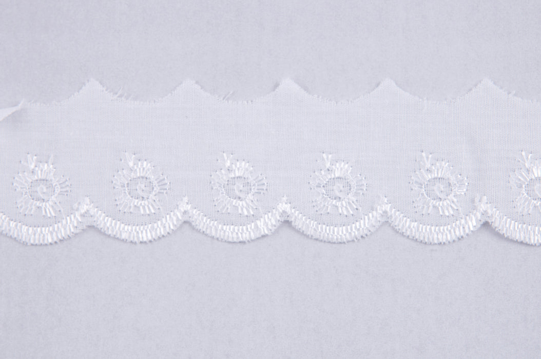 40mm Broderie Anglaise  Scalloped Edge - White - Sold by the metre
