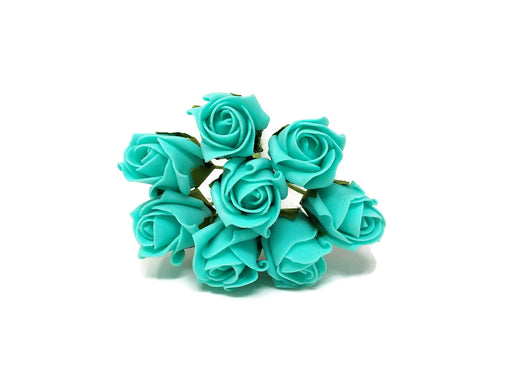 8 Head Foam Rose Bud Bunch - Tiffany Blue