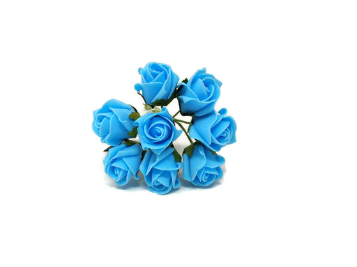 8 Head Foam Rose Bud Bunch - Turquoise