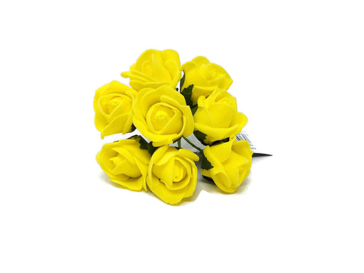 8 Head Foam Rose Bud Bunch - Yellow