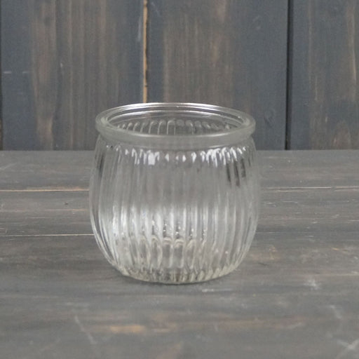 Clear Ribbed Glass Tealight Holder (7.7cm)