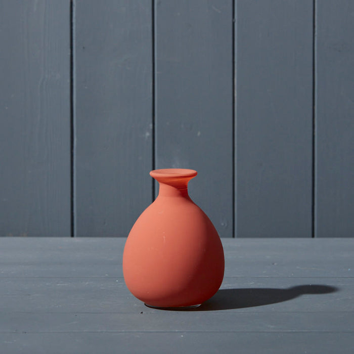 Glass Bud Vase in a Matt Terracotta Shade -12cm