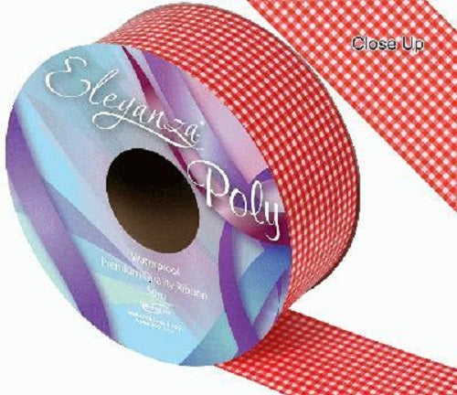 Poly Ribbon 50mm x 50m - Gingham Red