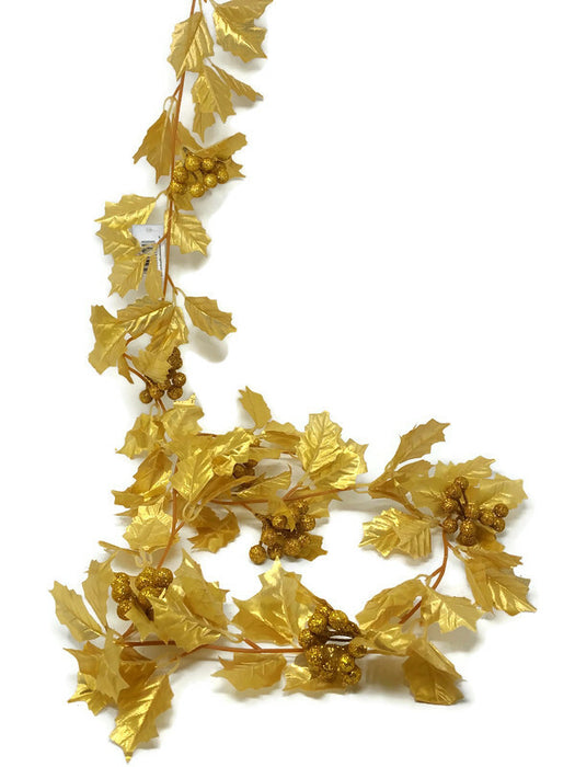 Glittered Holly Garland x 168cm - Gold