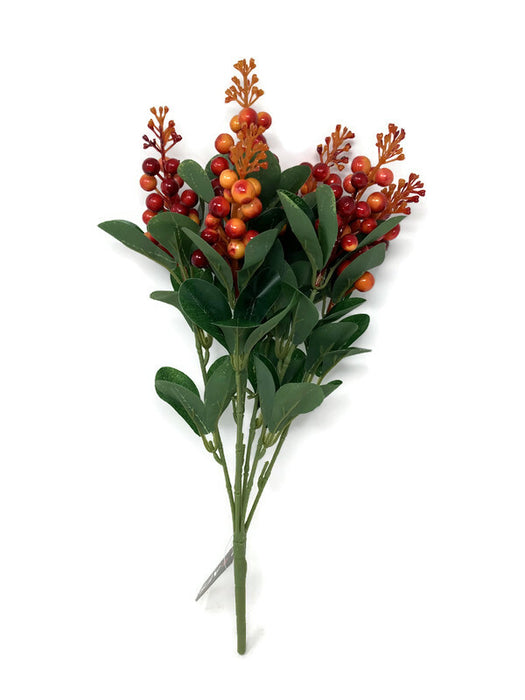 Glossy Berry & Green Leaf Bush x 42cm - Orange