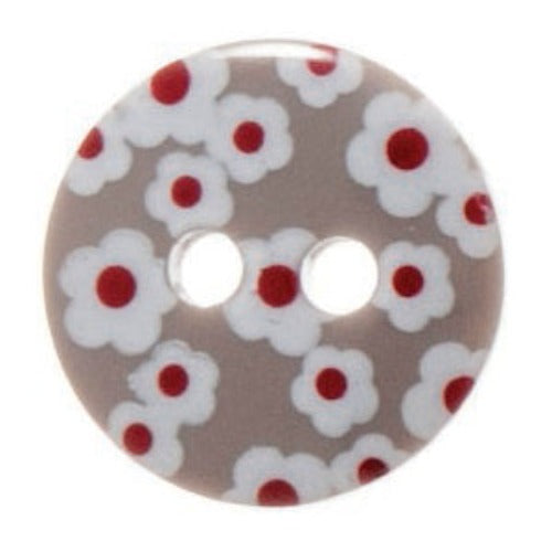 13mm Grey & Burgundy Floral Buttons - Pack of 5