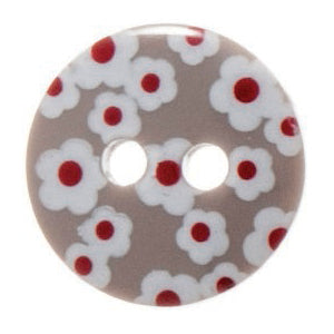 13mm-Pack of 5, Grey Floral Buttons, Burgundy Red centre Flowers