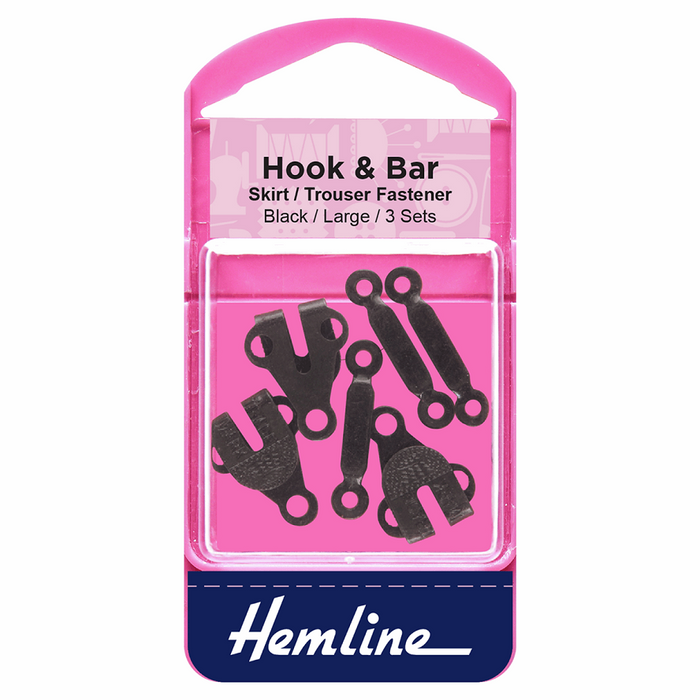 Hook & Bar Fastener - Large - 3 Sets - Black