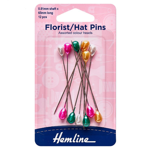 Florist Hat Pins Multi-Coloured 65mm - 12 Pieces