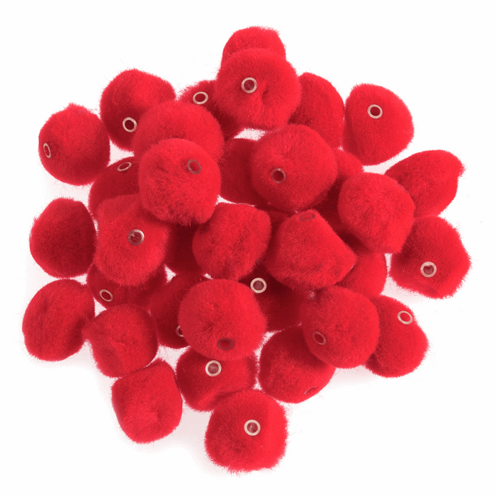 Pom Poms with Hole 12mm x  50 - Red