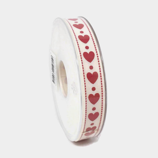 Cream & Red Heart Ribbon - 16mm x 20m 