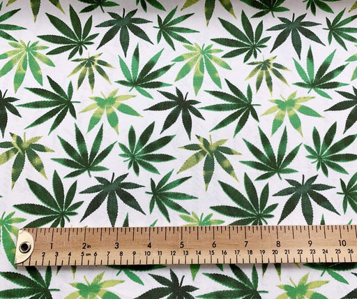 1 Metre 100 % Cotton Poplin Green Weed Gangja Mariguana Width: 110cm (45 inches) stock location b3