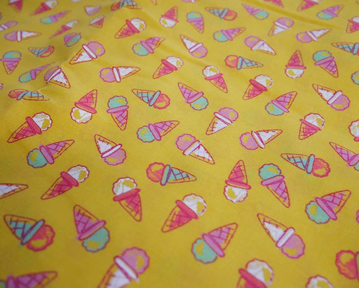 Polycotton Ice Creams on Yellow Background Summer 45" Width - T202