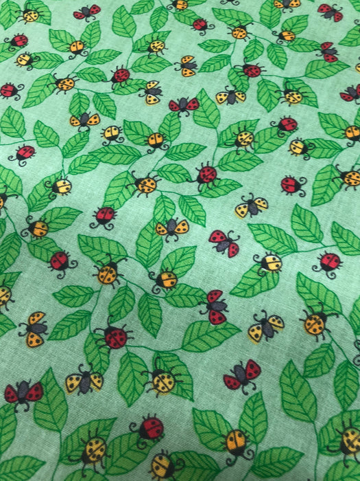 Polycotton Ladybirds on Green Leaves Background 45" Width T204