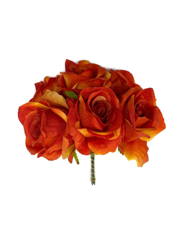 6 Wired Stem Rose Bundle x 27cm Burnt Orange — Artificial Floral Supplies