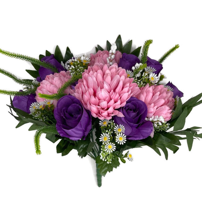 Rose Chrysanthemum & Foliage  Bush - Pink & Purple