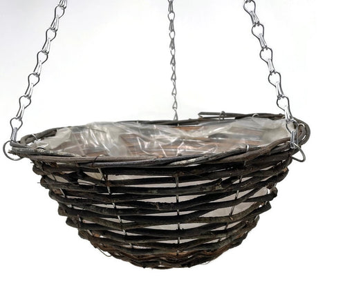 Black Rattan Hanging Basket - 10" Round