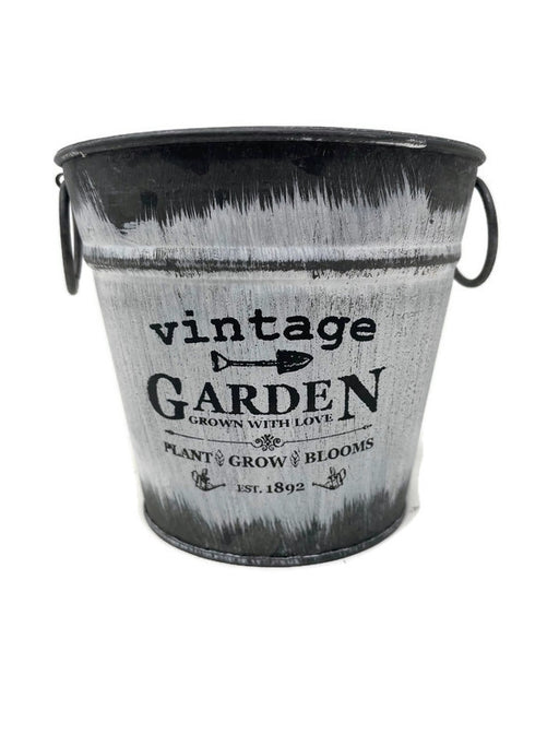 Vintage Garden  Tin Pail - Height 12.5cm Width 14cm
