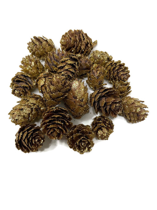 100g Gold Glittered Pine Cones 2.5cm (50 approx)