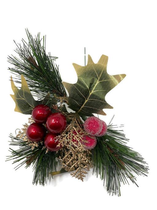 Christmas Artificial Red Berry & Holly Florist Wire Pick x 20cm - Single
