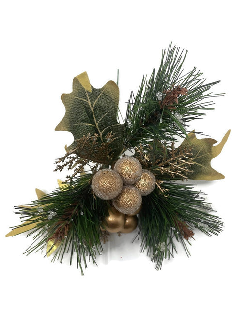Christmas Artificial Gold Berry & Holly Florist Wire Pick x 20cm - Single