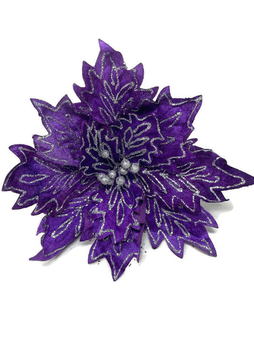 Clip On Glitter Velvet Poinsettia x 25cm - Purple