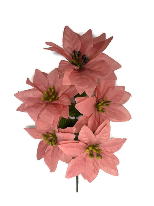 5 Head Pink Poinsettia Flower Bush x 30cm
