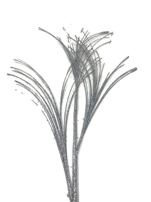 Dainty Silver Glitter & Sequin Long Grass Spray x 80cm