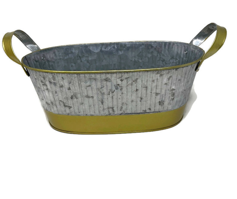 25 x 10cm Zinc Metal Trough Container with Gold Trim