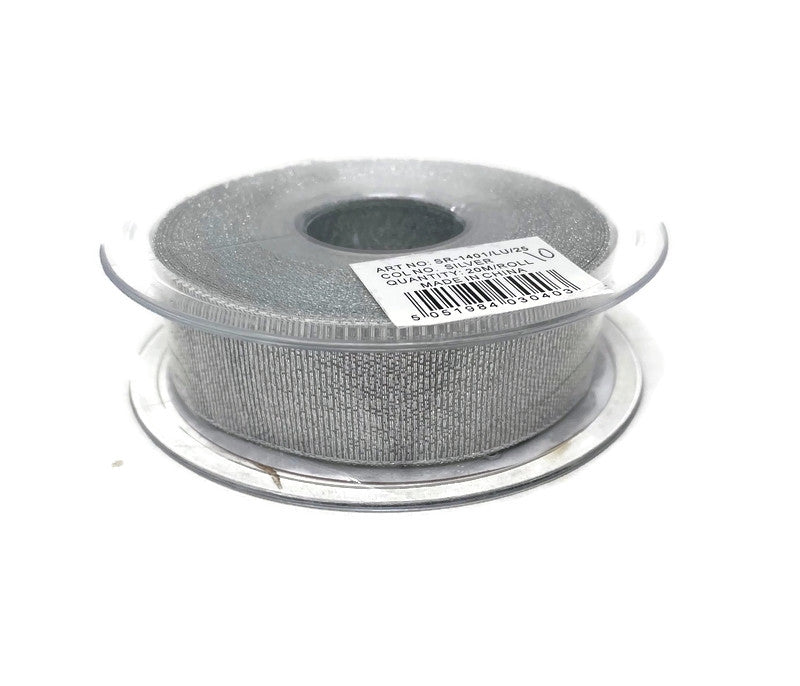 Silver Metallic Lurex Sparkle Ribbon 25mm x 20m
