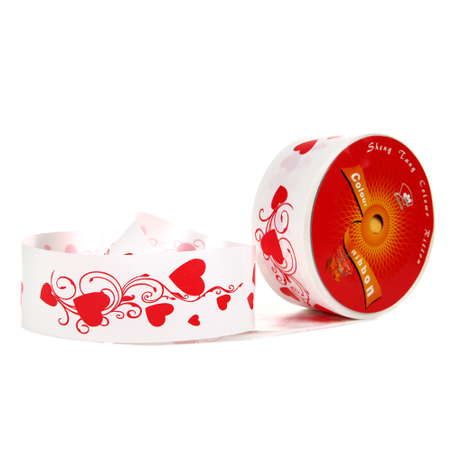 50mm x 50yds  Poly ribbon With Hearts - White & Red