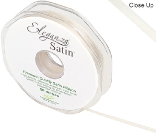 3mm x 50m Double Faced Satin Ribbon - Ivory