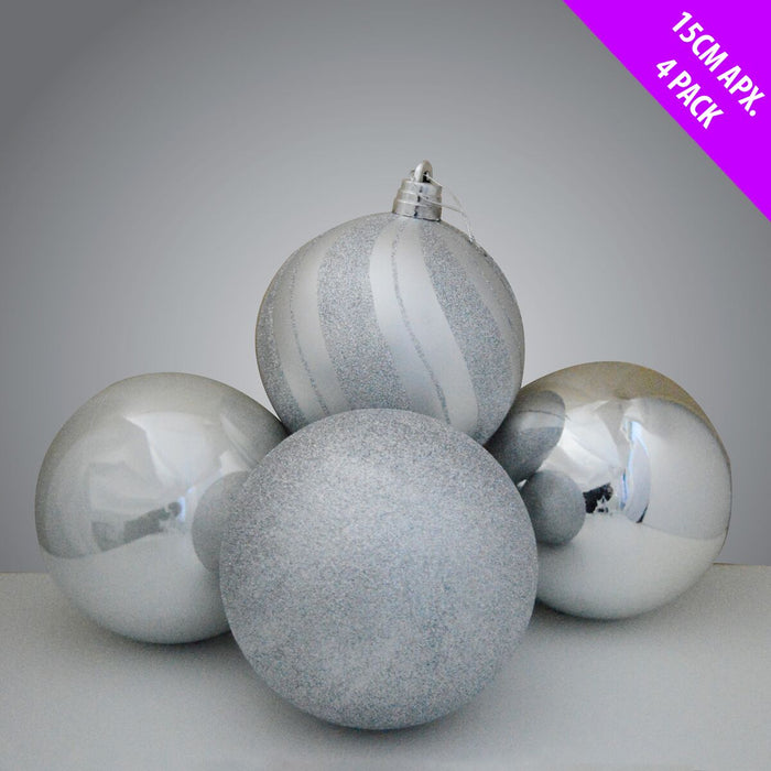 4 Giant Glittered And Shiny  Baubles x 15cm - Blush Silver