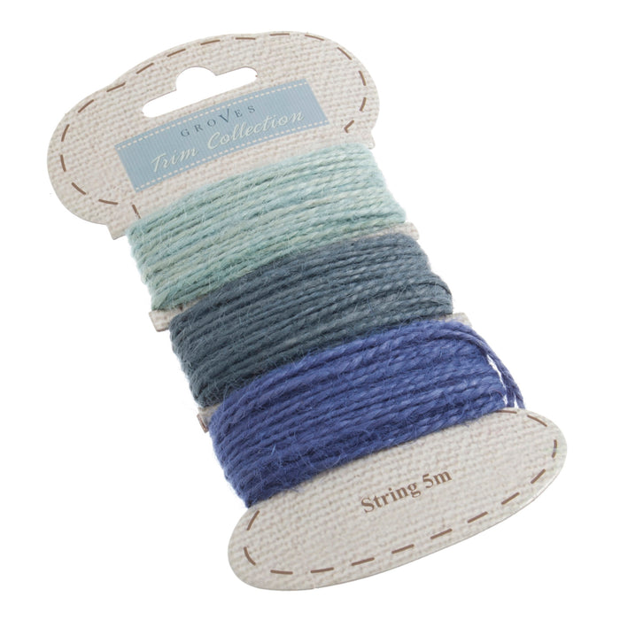 Jute String - Card of Three 5m x 3mm Lengths in Shades of Blue