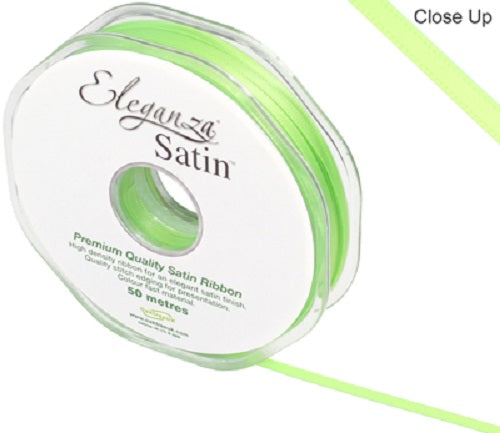 3mm x 50m Double Faced Satin Ribbon - Lime Green