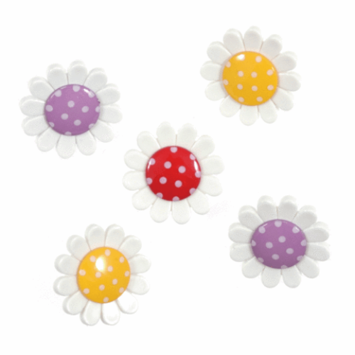 Novelty Craft Buttons Polka Dot Daisy - 5 Pieces