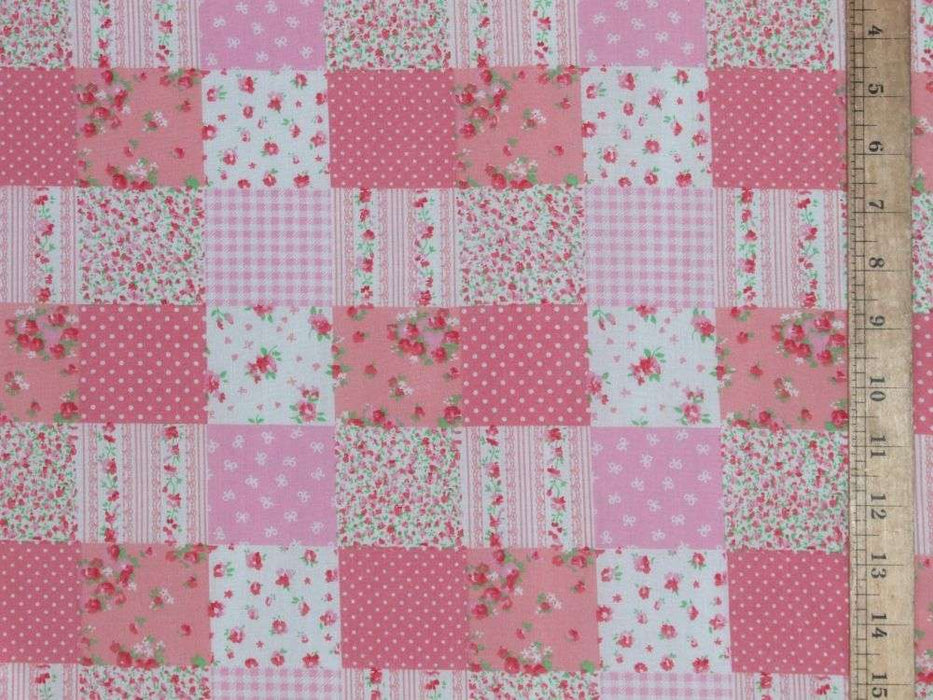1 Metre Pink Patch Work Polycotton Fabric x 110cm / 43"