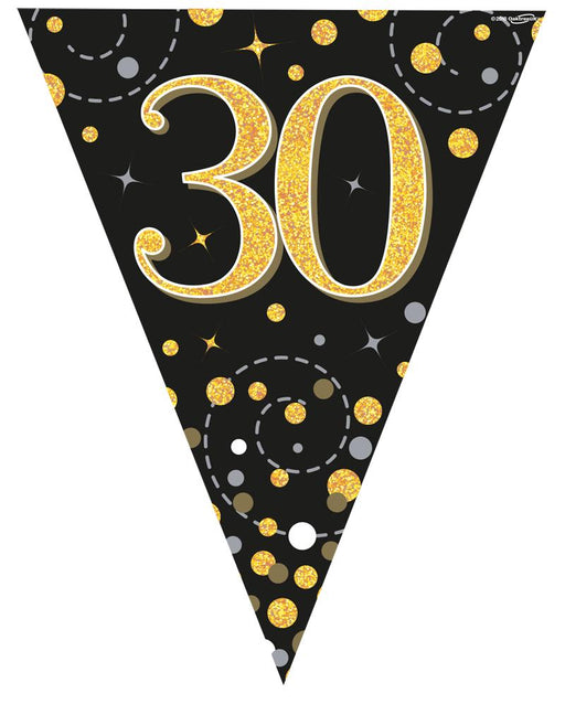 Party Bunting Sparkling Fizz Black & Gold Holographic - 11 flags - 3.9m - 30