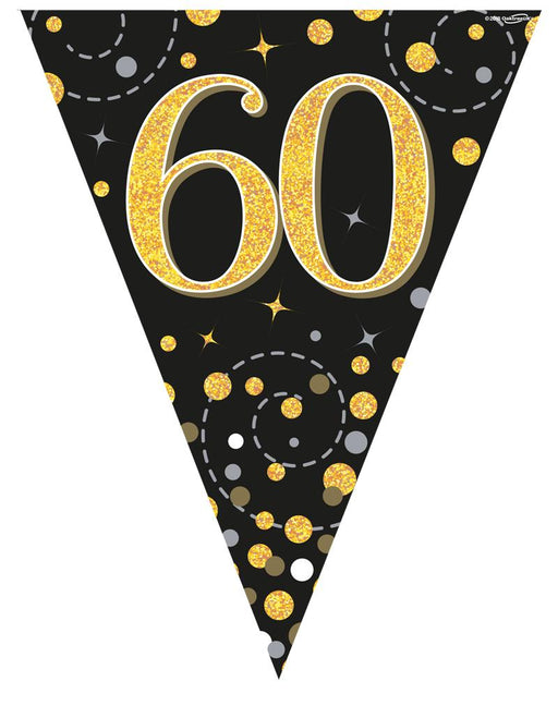 Party Bunting Sparkling Fizz Black & Gold Holographic - 11 flags - 3.9m - 60th