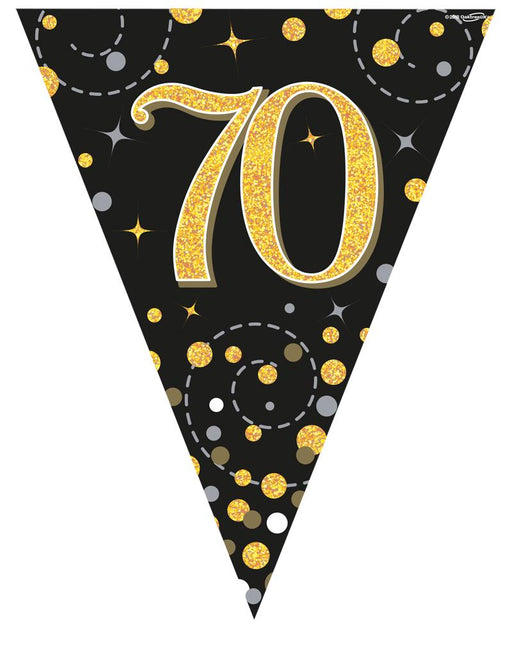 Party Bunting Sparkling Fizz Black & Gold Holographic - 11 flags - 3.9m - 70th