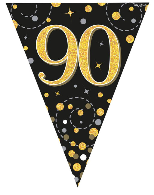 Party Bunting Sparkling Fizz Black & Gold Holographic - 11 flags - 3.9m - 90th