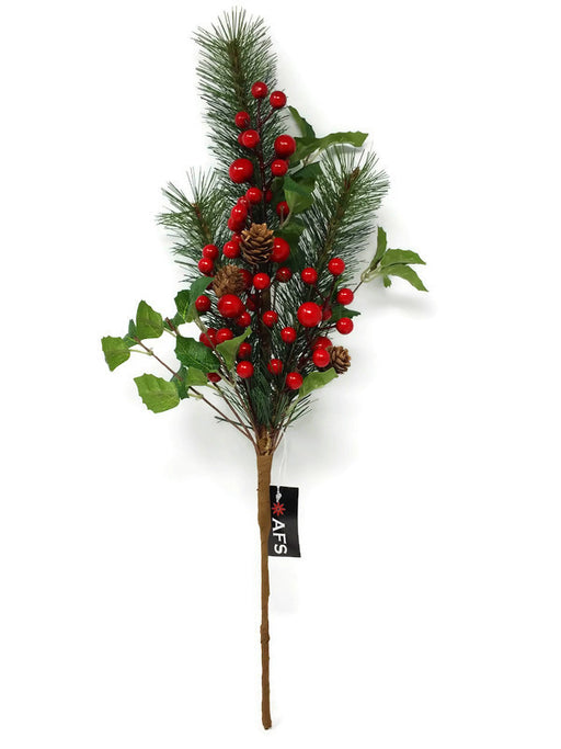 Pine Needle & Holly Pick with Red Berries  - 54cm Height