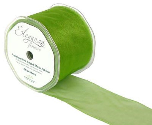 70mm x 20m Wired Chiffon Organza Ribbon - Pistachio