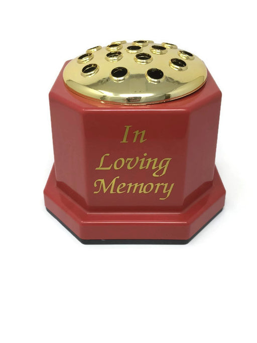 Red With Gold Top Square Based In Loving Memory Memorial Pot