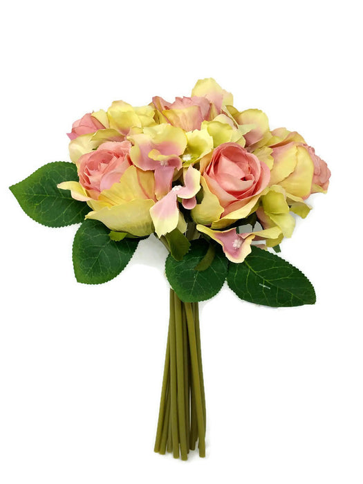 Rose & Hydrangea Bunch x 30cm - Pink & Sage Green